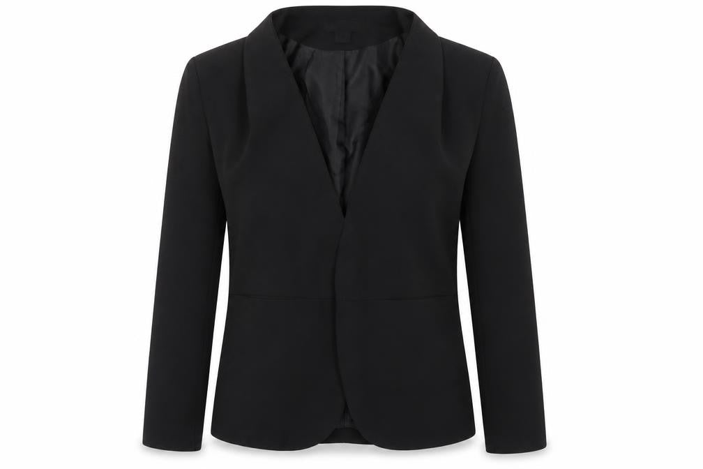 Front view of H&M women’s black jacket blazer, size UK 4