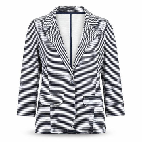 Denim & Co. Womens Blue Striped Denim Jacket Blazer Size 8