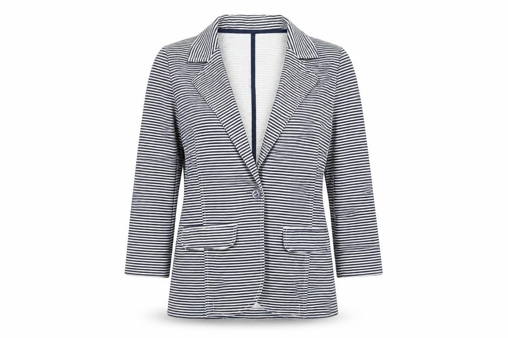 Denim & Co. Womens Blue Striped Denim Jacket Blazer Size 8