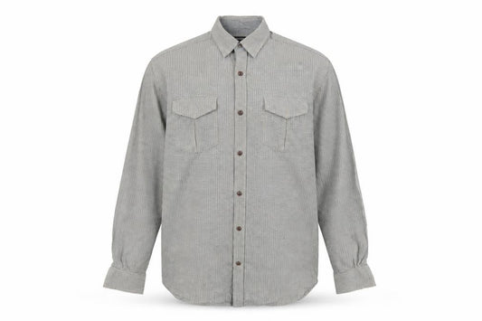 Front view of Peacocks men’s green check button-up, size L