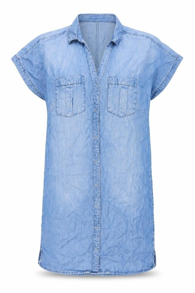 Front view of H&M women’s blue shirt dress, size XS