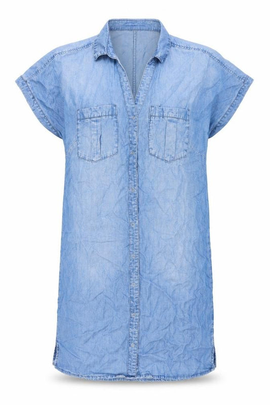 Front view of H&M women’s blue shirt dress, size XS