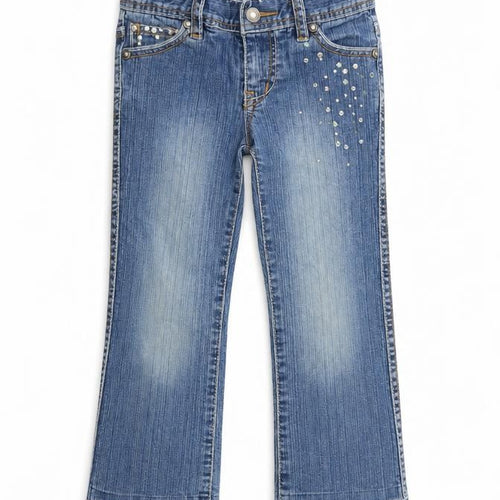 Pumpkin Patch Girls Blue   Straight Jeans Size 4 Years - distressed hem sequins