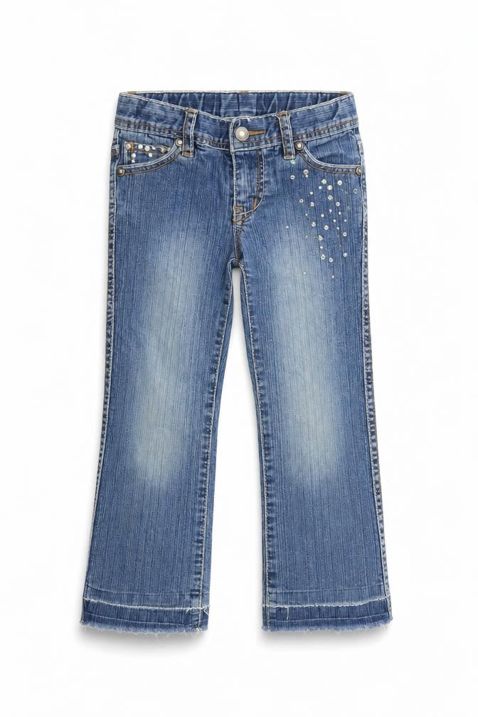 Pumpkin Patch Girls Blue   Straight Jeans Size 4 Years - distressed hem sequins