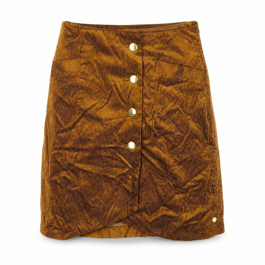 Front view of Scotch & Soda women’s brown a-line skirt, size UK 28, in