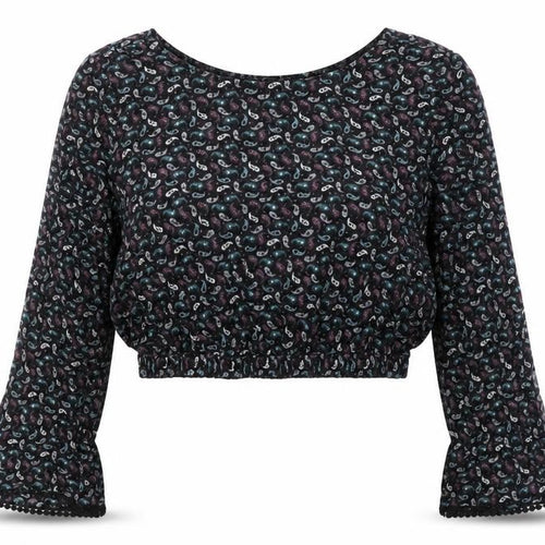 Pull & Bear Womens Purple Paisley  Cropped T-Shirt Size M