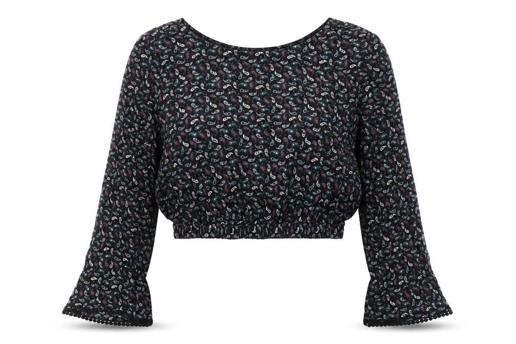 Pull & Bear Womens Purple Paisley  Cropped T-Shirt Size M