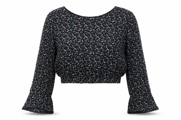 Pull&Bear Womens Purple Paisley Cropped T-Shirt Size M