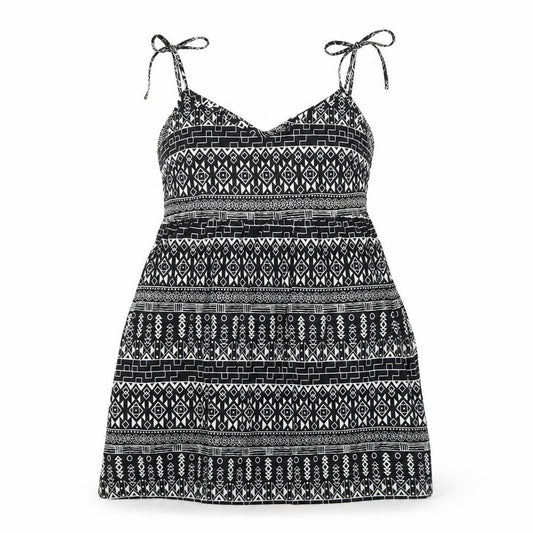 Front view of H&M women’s black geometric tank dress, size UK 8