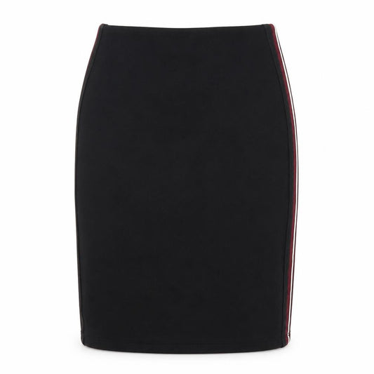 Front view of New Look women’s black straight & pencil skirt, size UK 4, - red side stripe