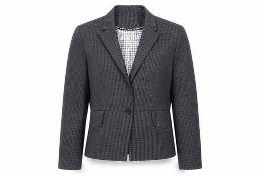 Front view of Marks & Spencer women’s blue polka dot jacket suit jacket, size UK 12