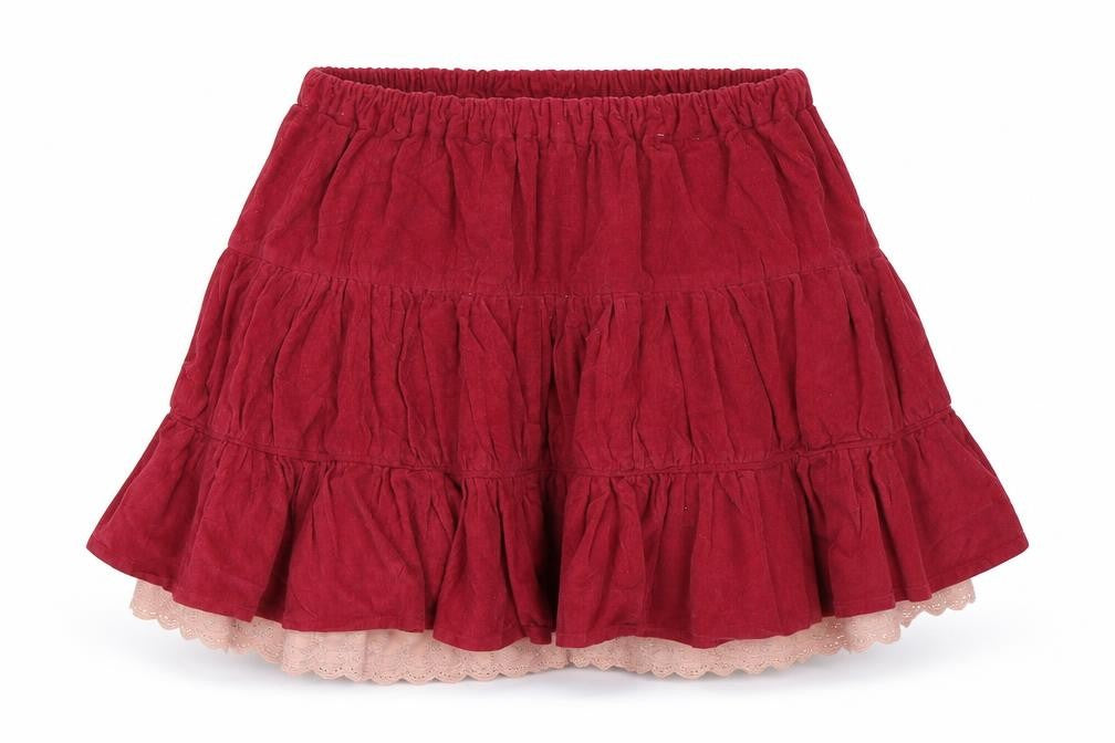 Senang Kids Girls Red  Corduroy Skater Skirt Size L