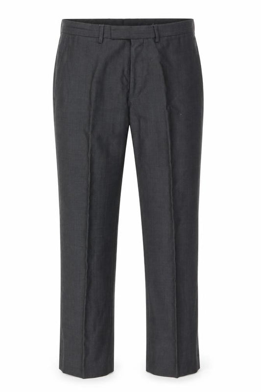Front view of John Lewis men’s grey paisley trousers, size 30, in, 26-inch leg