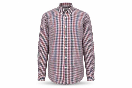 Front view of Topman men’s red check button-up, size XS