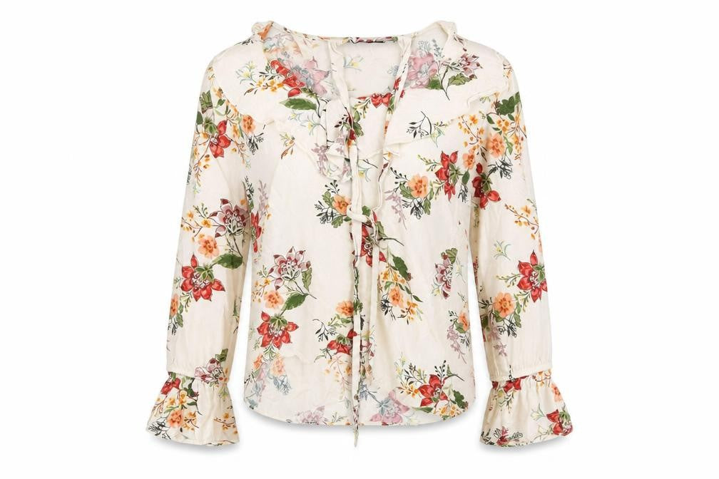 Bershka Womens Beige Floral  Basic Blouse Size 6