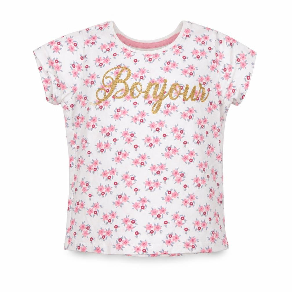 Front view of Primark girls’ white floral basic t-shirt, size 2-3, years