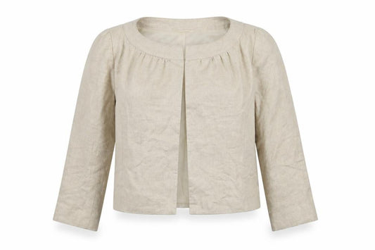 Front view of Kit women’s beige jacket, size UK 12