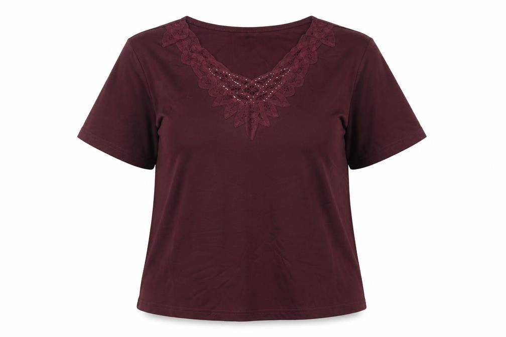 Classics Womens Red   Basic Blouse Size 16  - embroidered neckline wine red