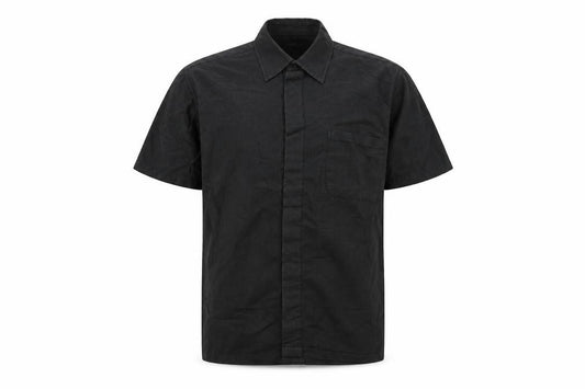 Front view of Black Blue men’s black button-up, size M