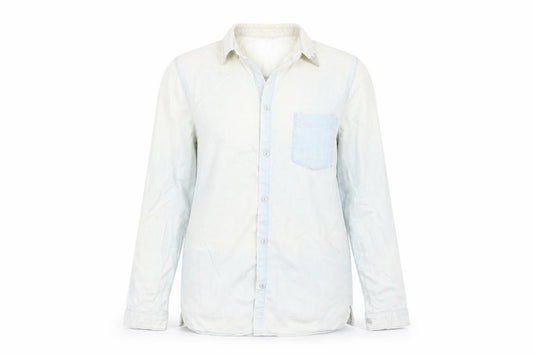 Front view of Topshop women’s blue denim tunic button-up, size UK 8