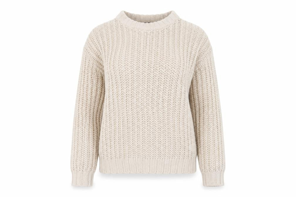 Front view of H&M women’s ivory knit jumper, size UK 6