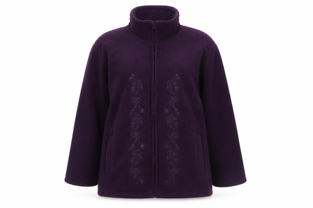 Front view of Casamia women’s purple jacket coat, size M