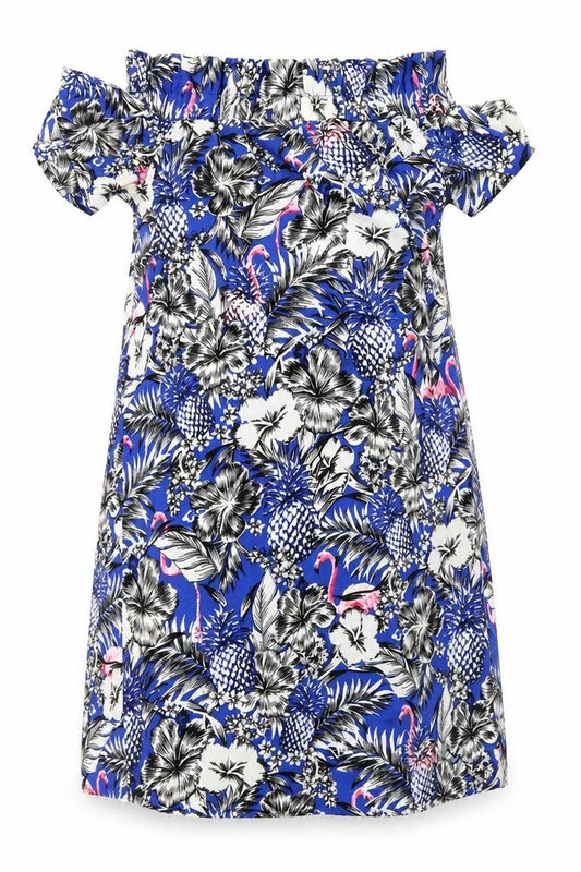 Front view of Atmosphere women’s blue floral shift, size UK 4