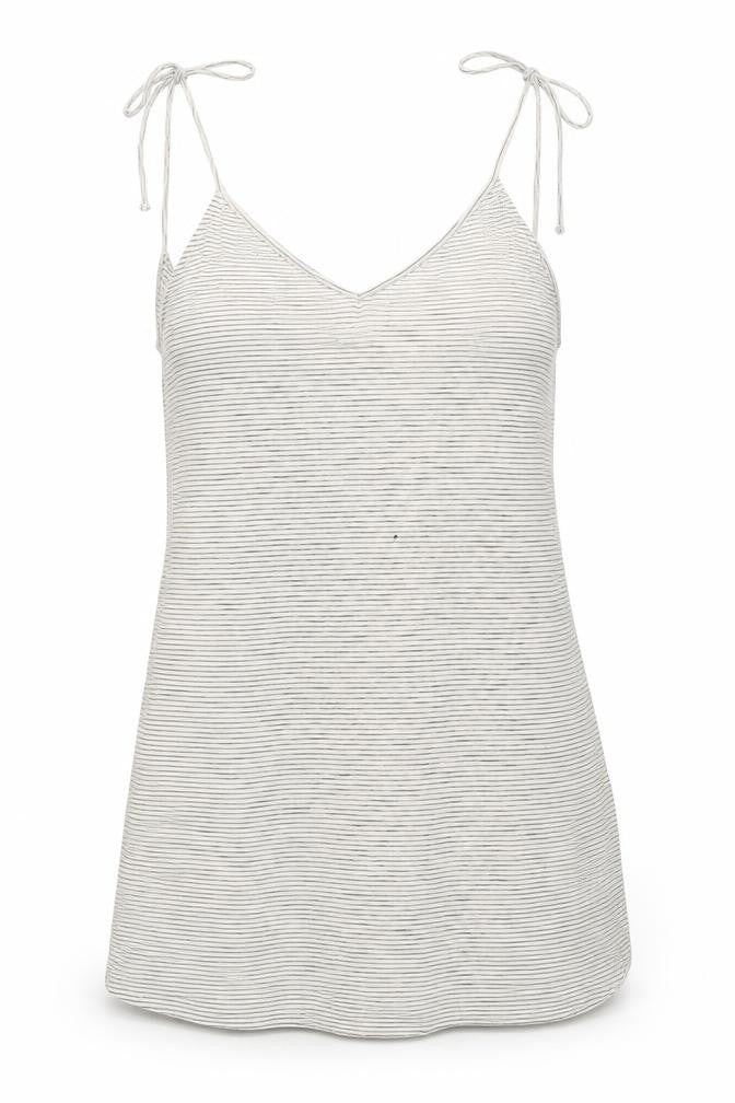 Front view of H&M women’s beige striped camisole t-shirt, size S