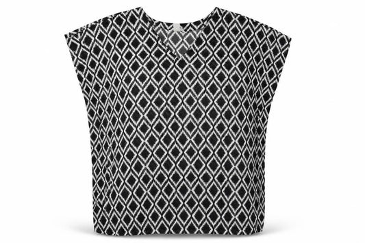 Front view of H&M women’s black argyle/diamond basic blouse, size L
