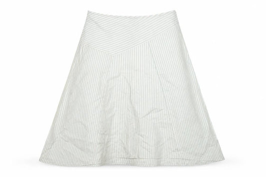 Front view of H&M women’s green striped skater skirt, size UK 14