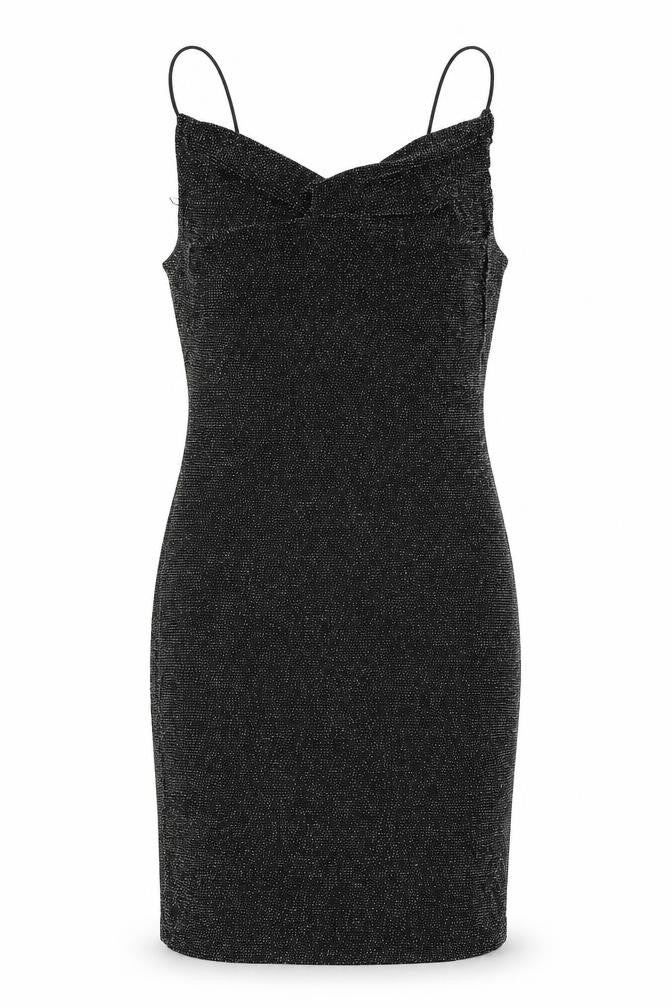 Front view of H&M women’s black bodycon, size UK 6, - glitery