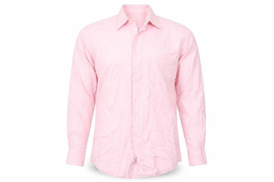 Front view of John Lewis men’s pink button-up, size S