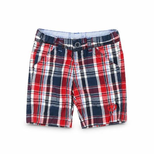 Front view of Preworn Baby Blue Plaid Trousers, size 12, Months - SHORTS