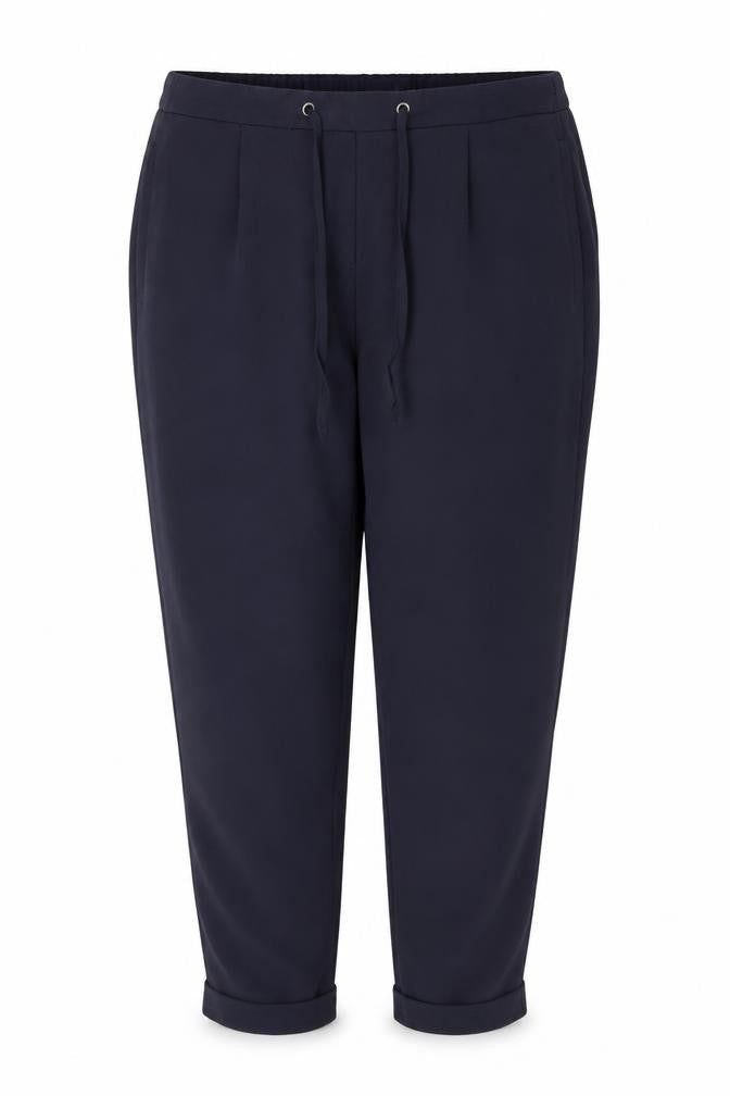 Front view of Marks & Spencer women’s blue trousers, size UK 12, 26-inch leg