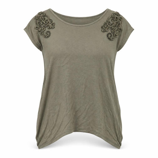 Front view of H&M women’s green jersey basic t-shirt, size M
