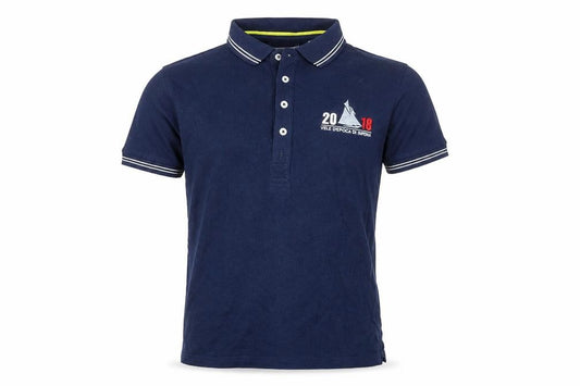 Front view of Preworn men’s blue polo, size XS