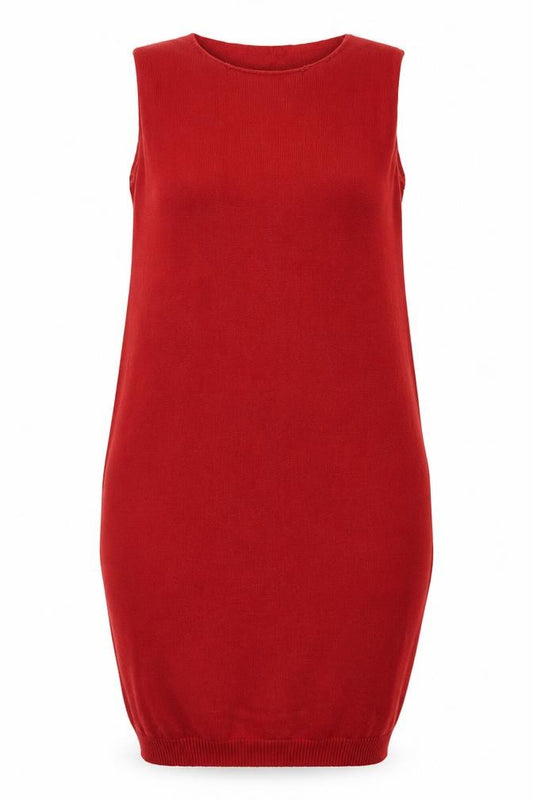 Front view of Caishangfeng women’s red knit jumper dress, size L