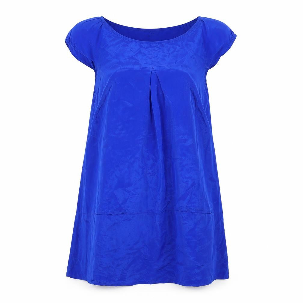 Front view of Topshop women’s blue satin sheath, size UK 8