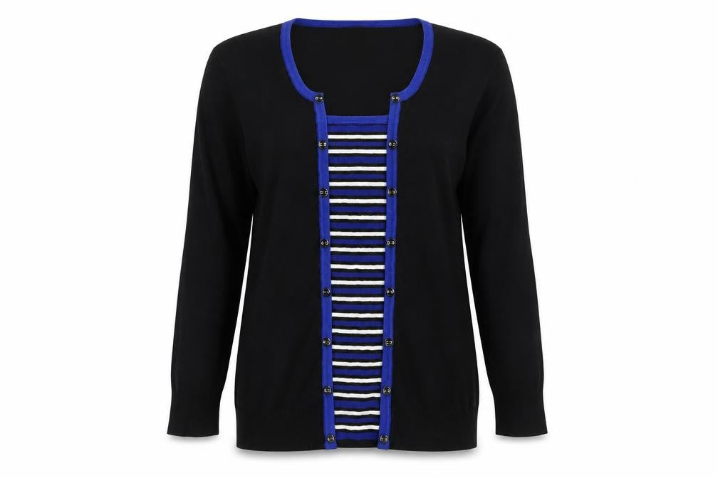 M&Co Womens Black Striped Knit Pullover Jumper Size 10
