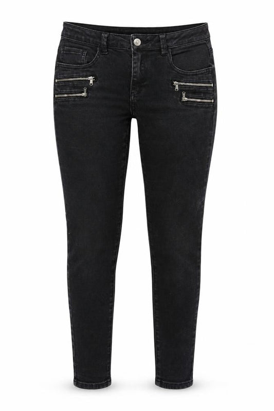 Front view of Denim Co women’s black denim skinny jeans, size UK 10, 28-inch leg