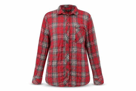 Front view of Topshop women’s pink check basic button-up, size UK 8