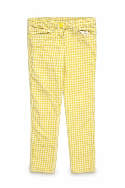 Front view of Next girls’ yellow check denim skinny jeans, size 9, years