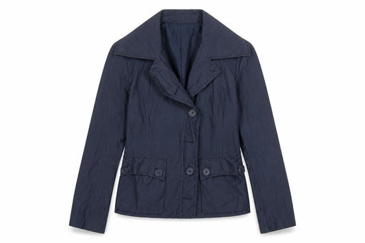 Front view of H&M women’s blue jacket, size UK 8