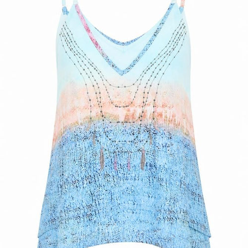 Sheilay Womens Blue Geometric  Camisole Tank Size 6  - Layered