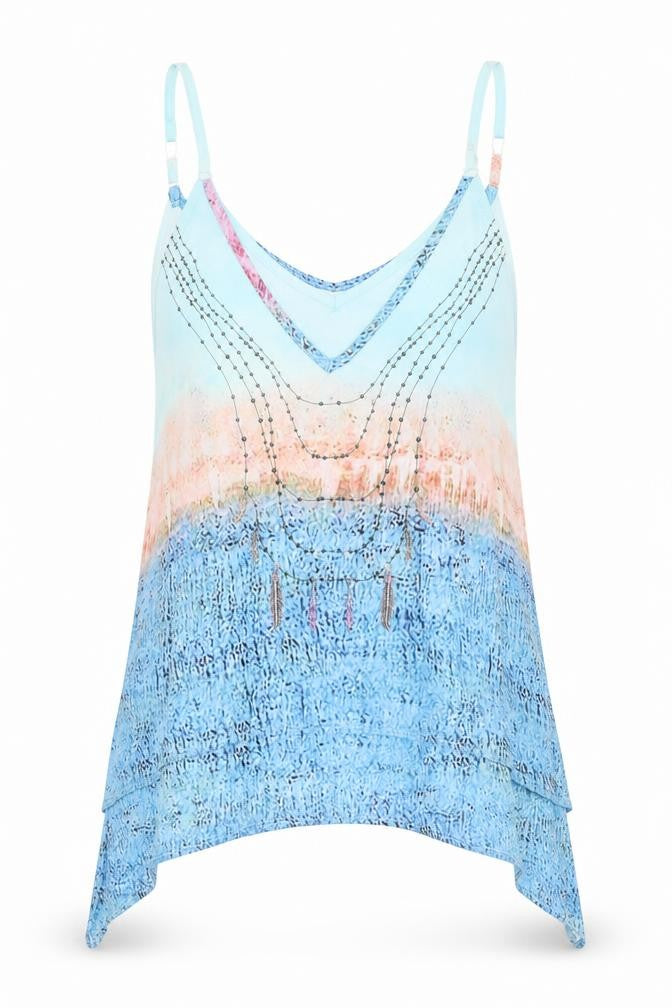 Sheilay Womens Blue Geometric  Camisole Tank Size 6  - Layered