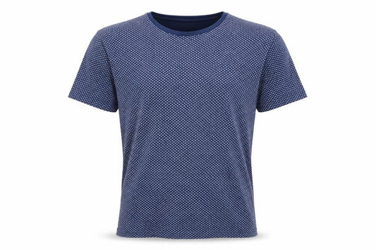 Front view of canda men’s blue geometric t-shirt, size S