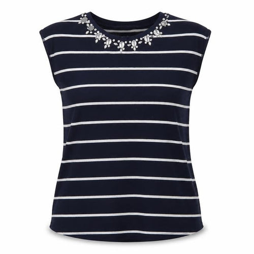 cross roads Womens Blue Striped  Basic T-Shirt Size S