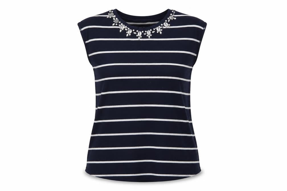 cross roads Womens Blue Striped  Basic T-Shirt Size S
