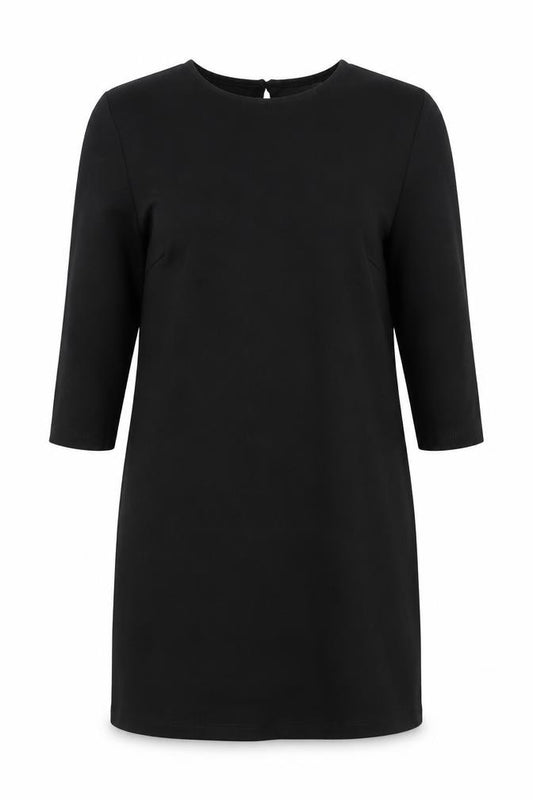 Front view of ASOS women’s black t-shirt dress, size UK 6
