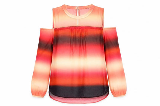Front view of Next women’s red striped basic blouse, size UK 12